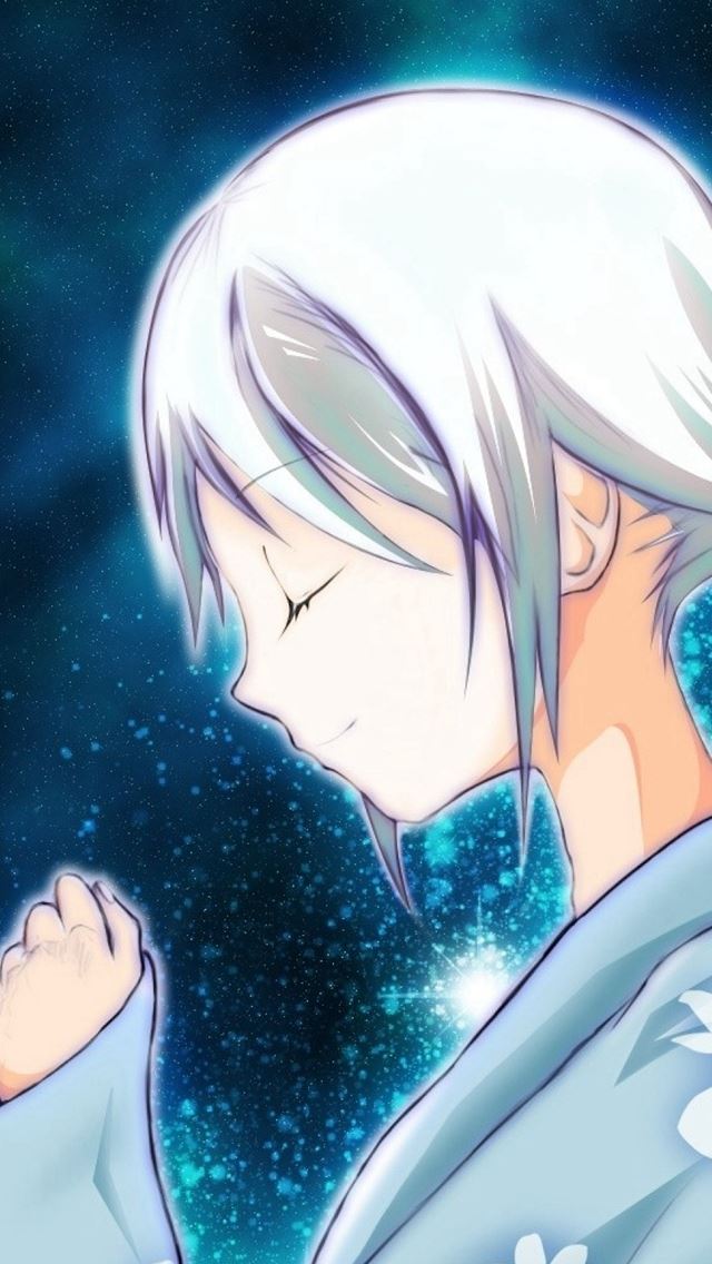 640x1136 Anime Girl Glow Outer Space Kimono Smile - Lockscreen iPhone Wallpaper