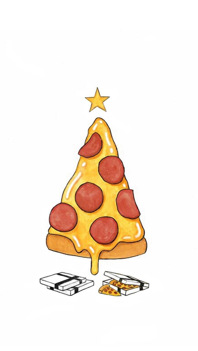 640x1136 Pizza Christmas Tree Presents - simple iPhone Wallpaper