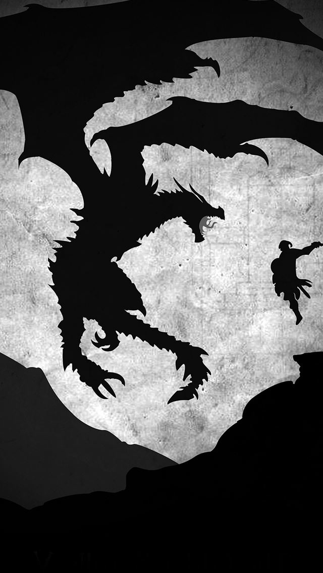 640x1136 Skyrim Dragon Illustration Art Bw - dragon iPhone Wallpaper