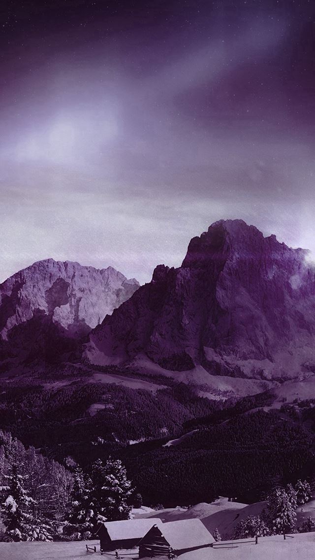 640x1136 Night Sky Mountain Snow Winter Aurora Purple - snowy iPhone Wallpaper