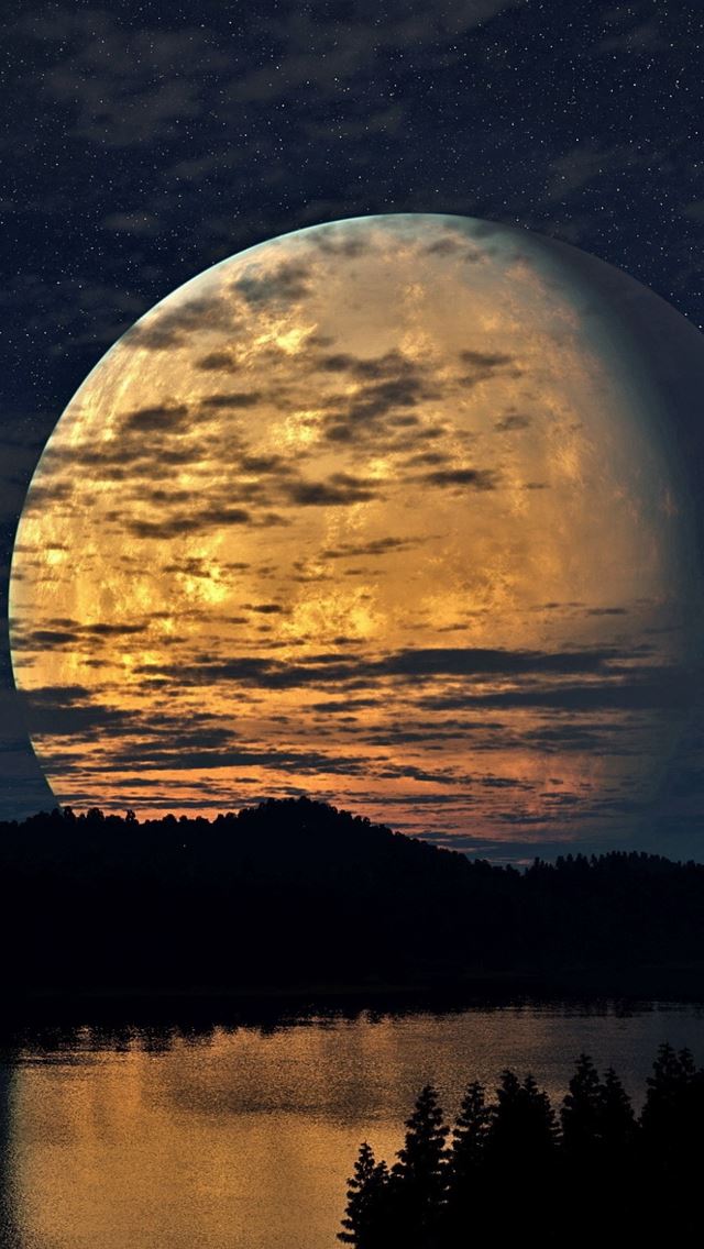640x1136 Night Sky Moon Trees River Reflection - trees iPhone Wallpaper