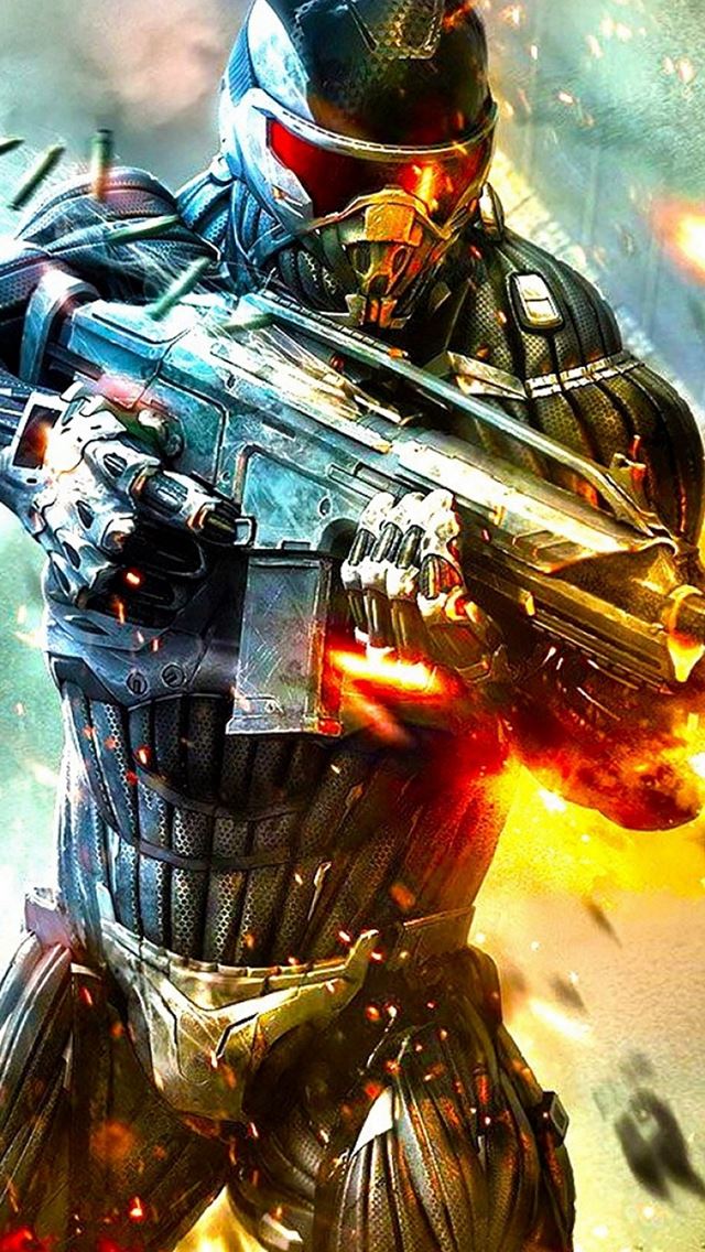 640x1136 Crysis Fire Boom Bullet Steel Fight - yellow iPhone Wallpaper