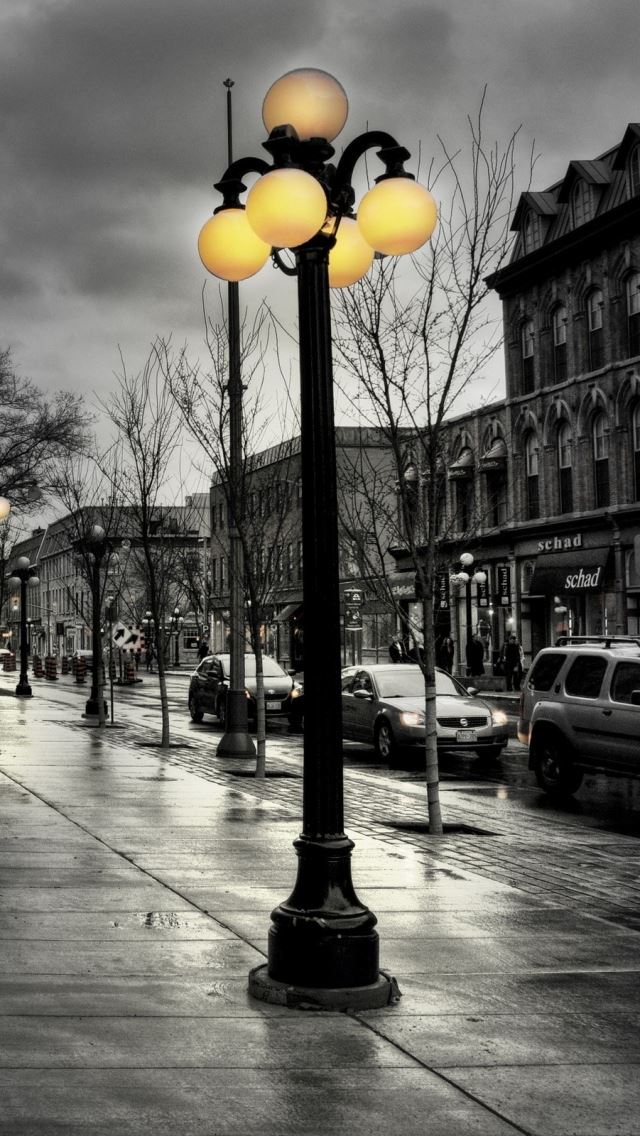 640x1136 Street City Evening Black White Lights Buildings - buildings iPhone Wallpaper