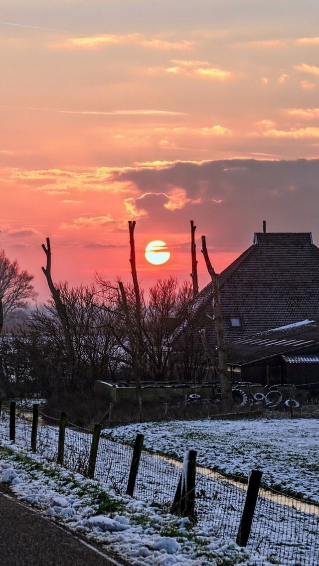 640x1136 Nature Winter Road Sky - fence iPhone Wallpaper