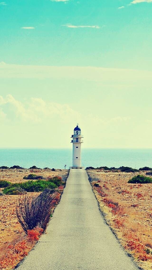 640x1136 Ocean Lighthouse Road - clouds iPhone Wallpaper