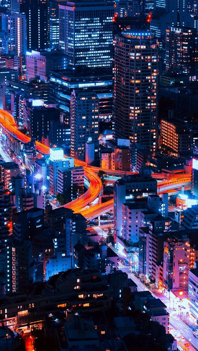 640x1136 Pastel City Blue Red Night Nature - buildings iPhone Wallpaper