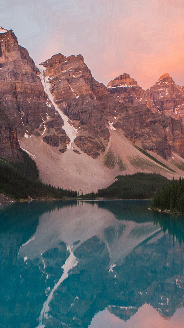 Lake Mountain Pink Sunset Nature iPhone wallpaper 