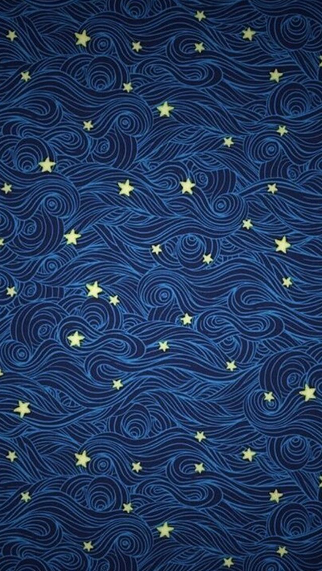 640x1136 Blue Clouds Stars Illustration - wave iPhone Wallpaper
