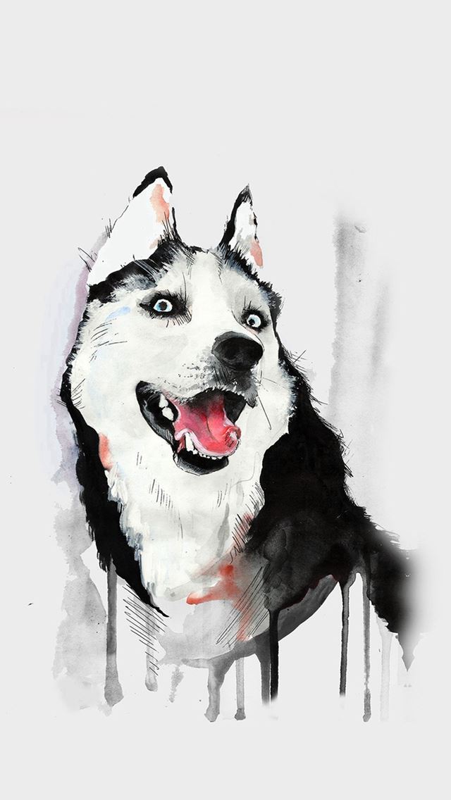 640x1136 Happy Dog White Husky Animal Illust Watercolor - watercolor iPhone Wallpaper
