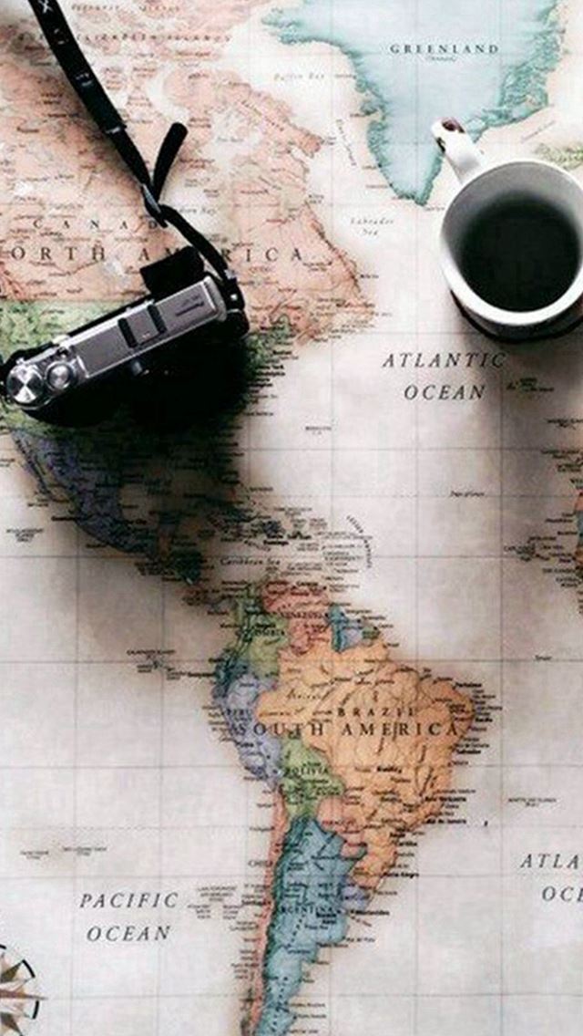 640x1136 World Map Travel Plans Camera Coffee - camera iPhone Wallpaper