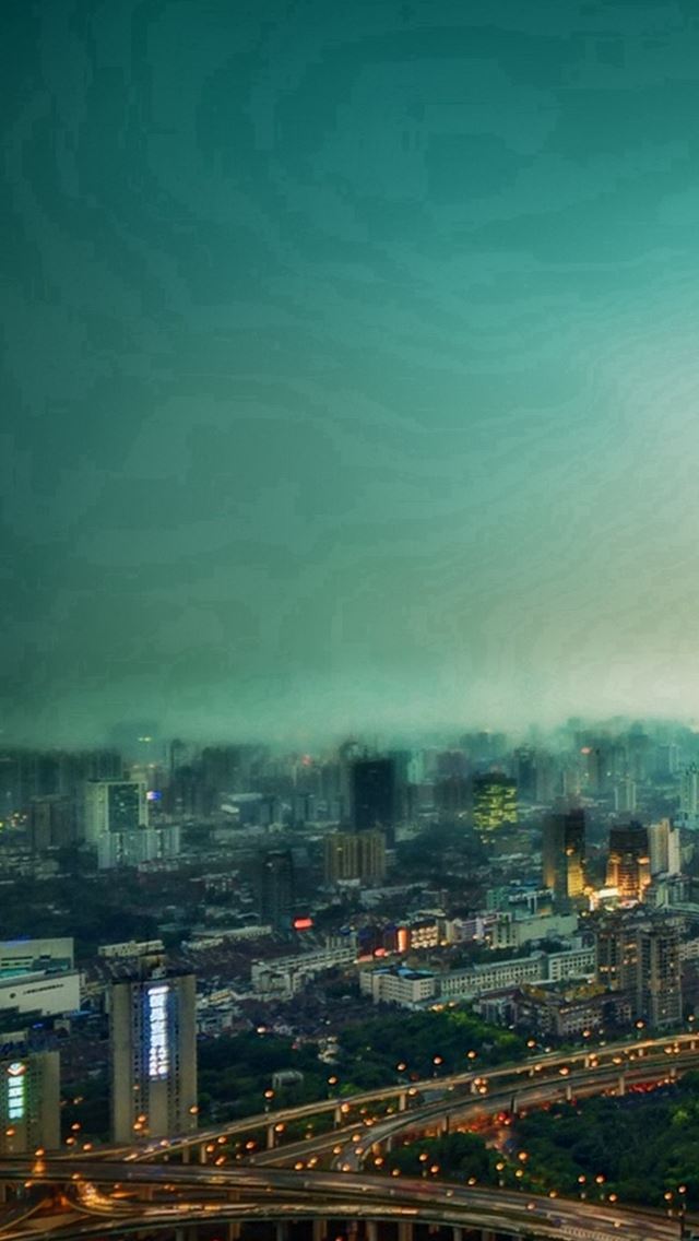 640x1136 Shanghai Tilt Shift Cityscape - road iPhone Wallpaper