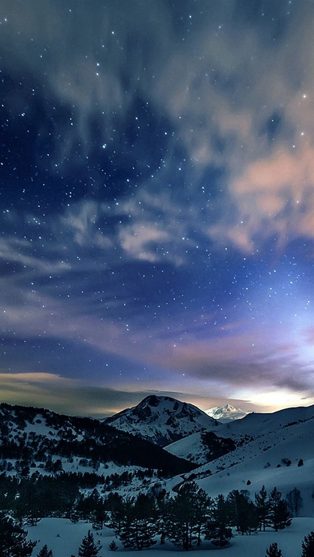 Aurora Star Sky Snow Mountain Winter Nature iPhone wallpaper 