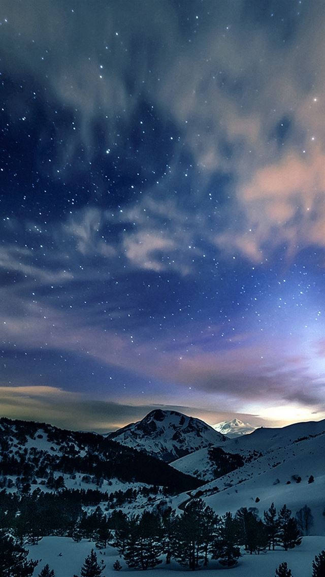 639x1136 Aurora Star Sky Snow Mountain Winter Nature - clouds iPhone Wallpaper