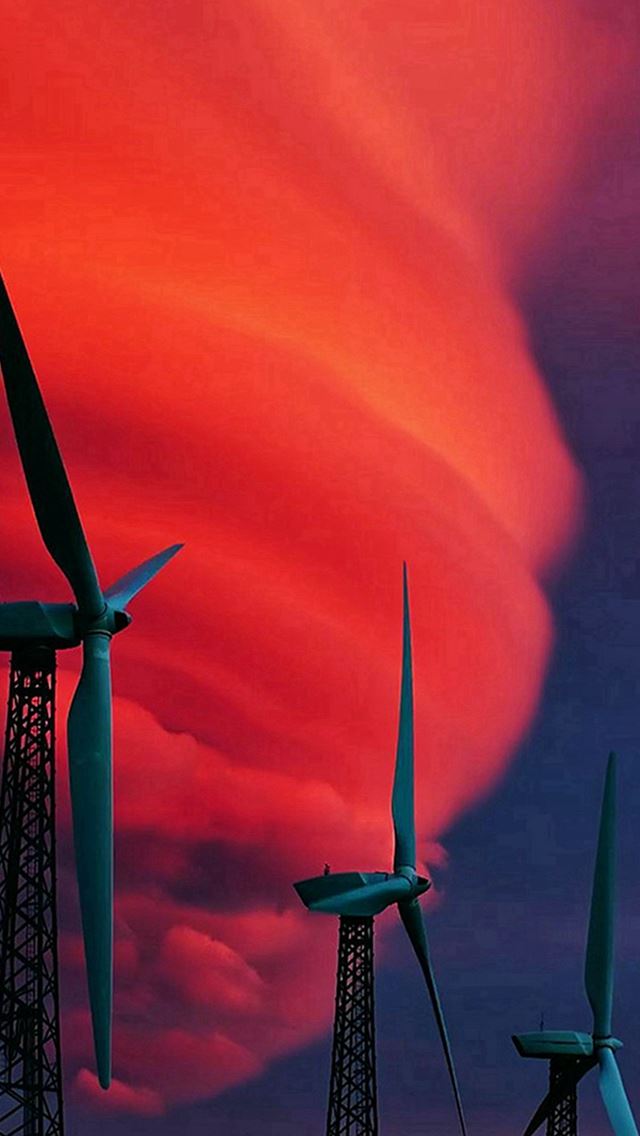 640x1136 Wind Turbines Red Clouds - clouds iPhone Wallpaper