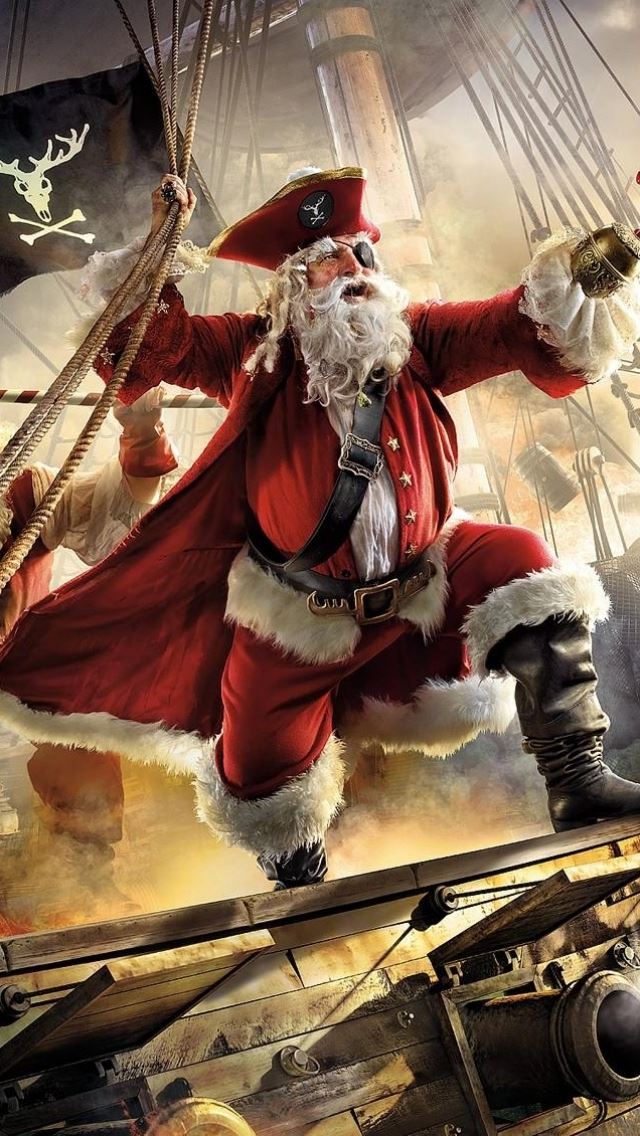 640x1136 Santa claus pirate ship gifts sea stor - santa claus iPhone Wallpaper