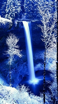 Winter rock falls frost snow wallpaper