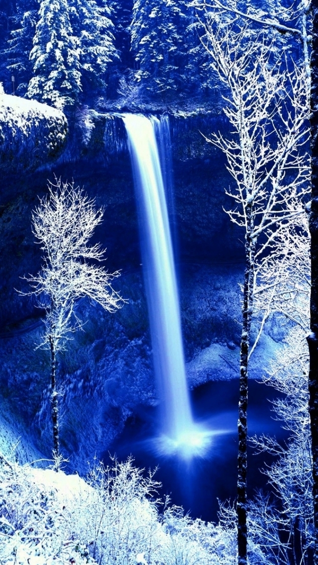 640x1136 Winter rock falls frost snow - falls iPhone Wallpaper