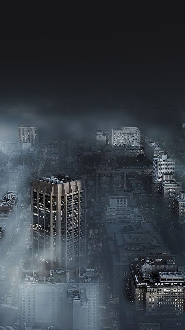 640x1136 Dark city in fog - building iPhone Wallpaper