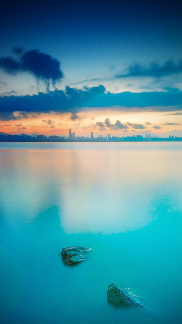 640x1136 City view river lake blue sunset - view iPhone Wallpaper
