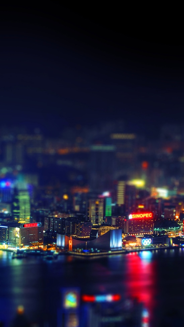 640x1136 Hongkong night cityscapes lights - bokeh iPhone Wallpaper