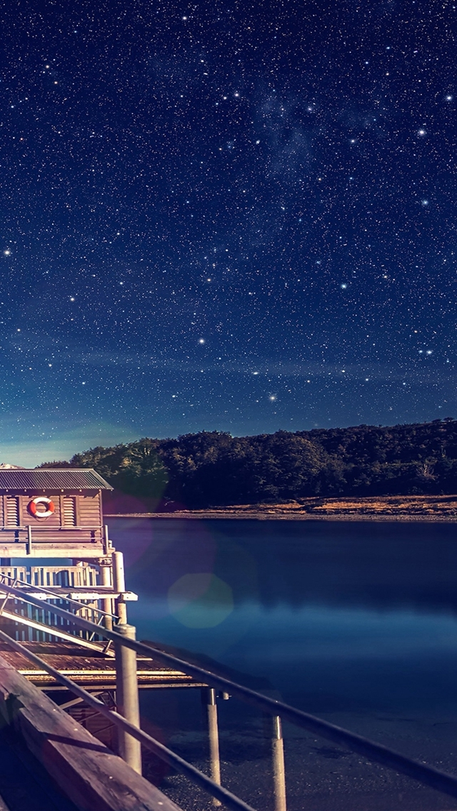640x1136 Star shiny lake sky space boat - shiny iPhone Wallpaper