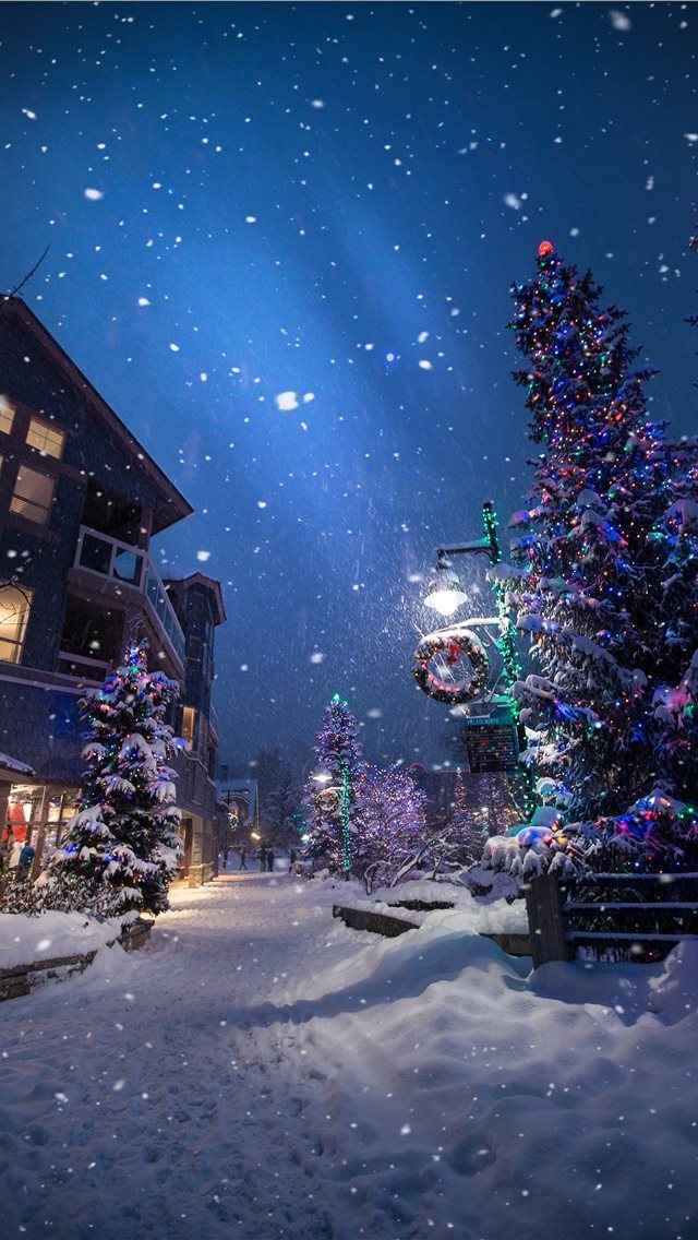 640x1136 Magic in the Whistler Village - snowfall iPhone Wallpaper