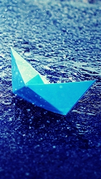 Blue Paper Boat in Rain wallpaper