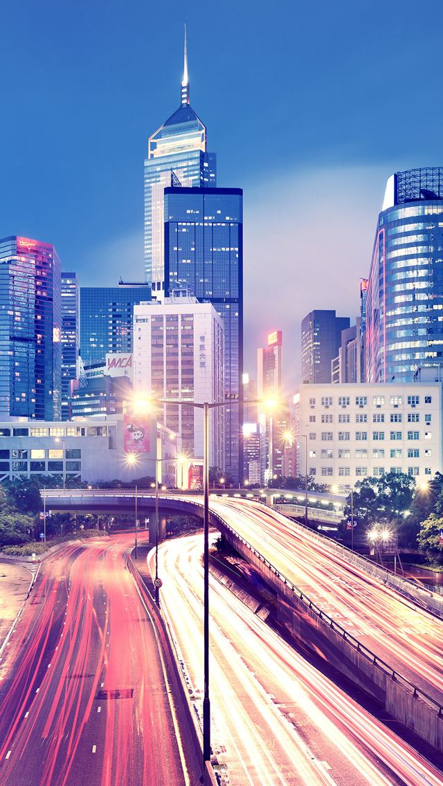 640x1136 Hong Kong at Night - road iPhone Wallpaper