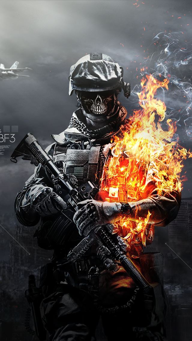 640x1136 Battlefield 3 Skulls Fire -  iPhone Wallpaper
