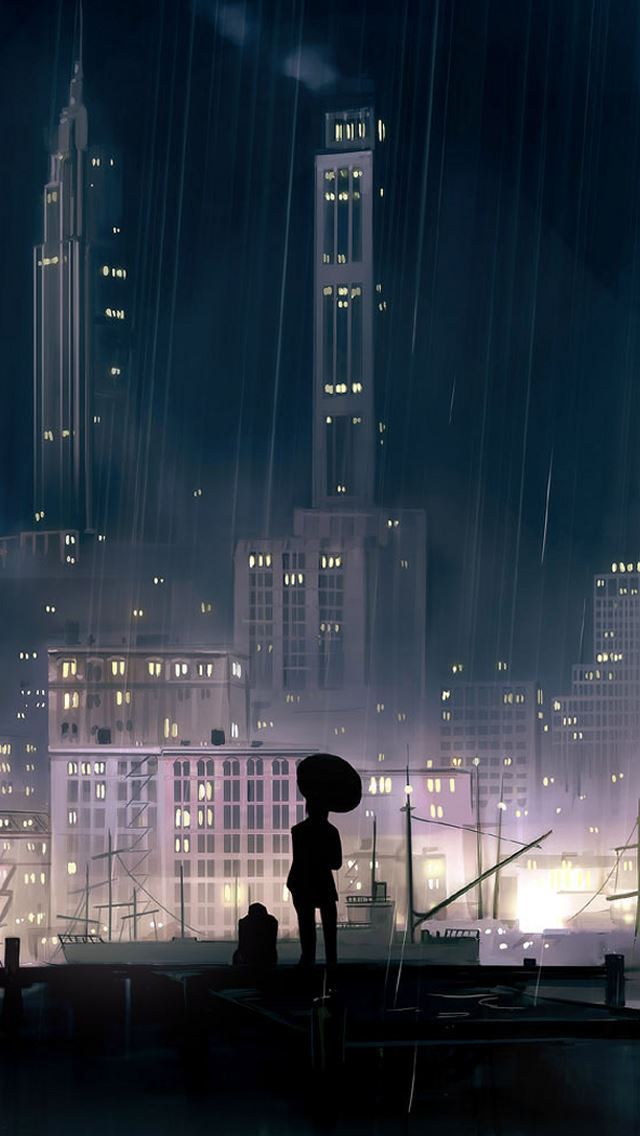 640x1136 Rain Buildings -  iPhone Wallpaper