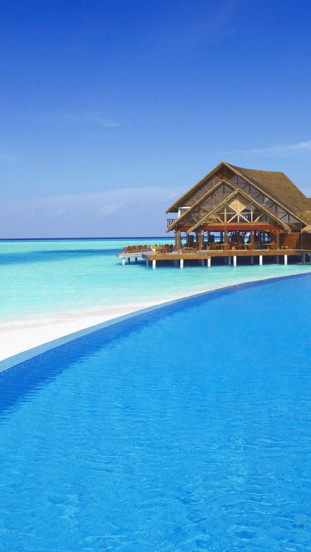640x1136 Bahamas scenery1 - thatched cottages iPhone Wallpaper