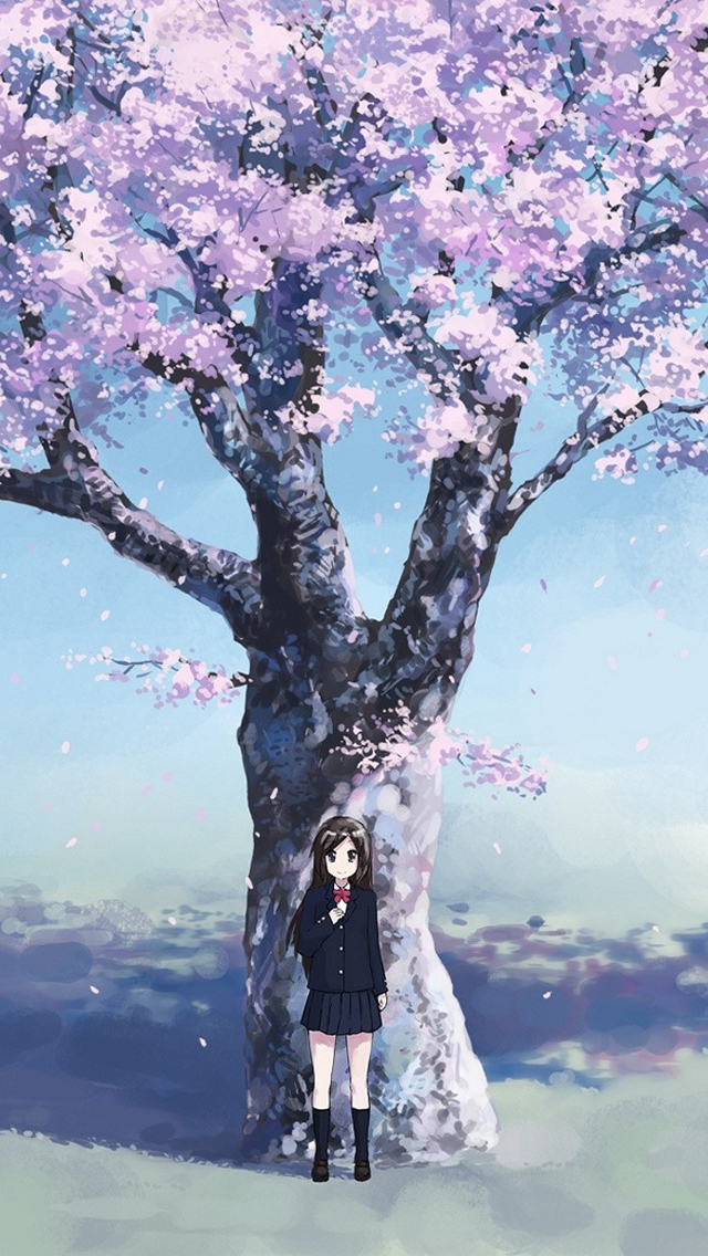 HD wallpaper purple anime cherry trees shrine landscape  Wallpaper  Flare