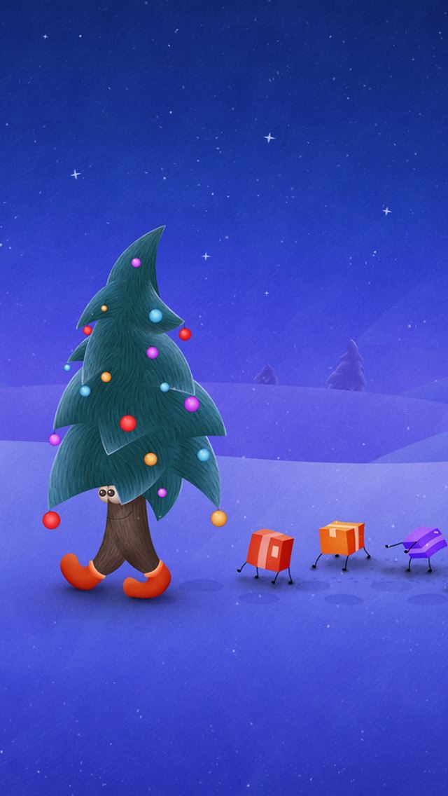 640x1136 Walking Christmas tree - purple iPhone Wallpaper