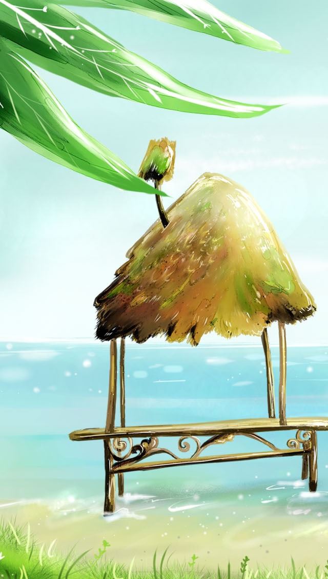 640x1136 Hut And Coconut Tree - tree iPhone Wallpaper