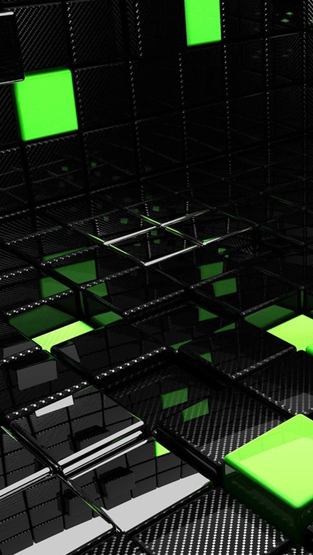 640x1136 Green And Black Cubes - diamonds iPhone Wallpaper