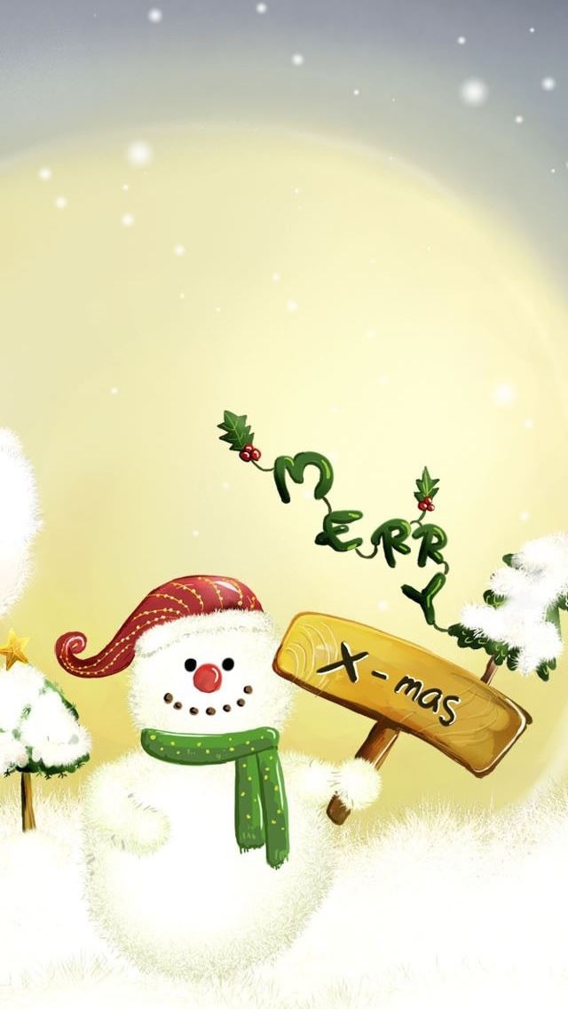 640x1136 Merry xmas - snowman iPhone Wallpaper