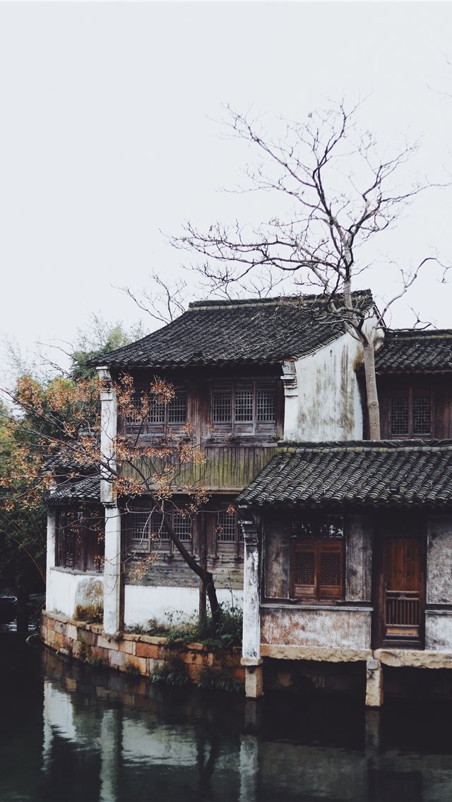 640x1136 house near body of water and bare tree during dayt... - countryside iPhone Wallpaper