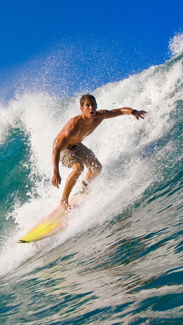 640x1136 Surfer Riding A Wave -  iPhone Wallpaper