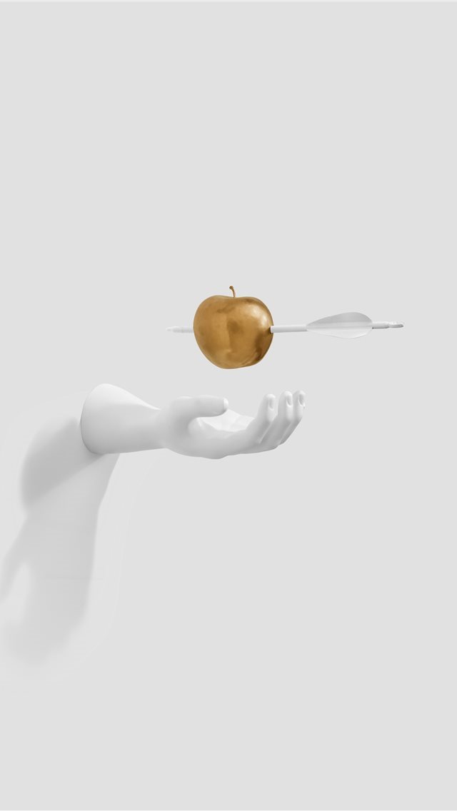 640x1136 White hand paused for golden apple - arrow iPhone Wallpaper