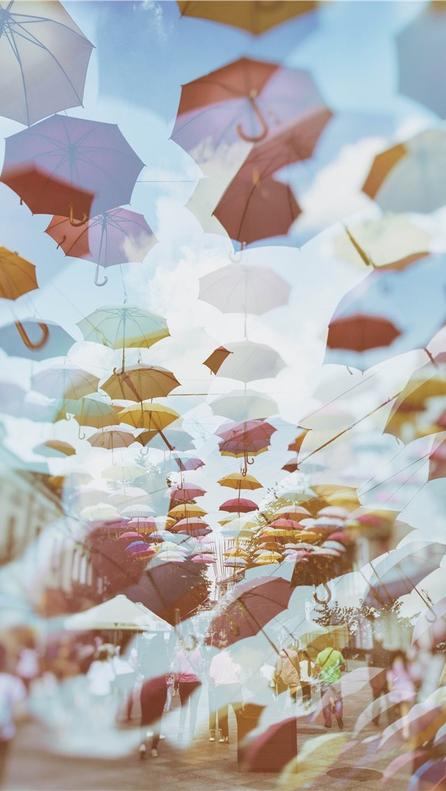 640x1136 umbrella  rain  city  street - cream iPhone Wallpaper