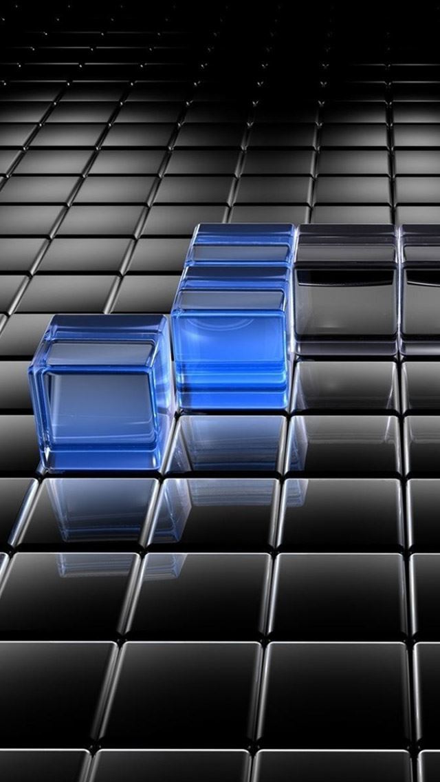 640x1136 Black and Blue Translucent Cubes - 3d iPhone Wallpaper