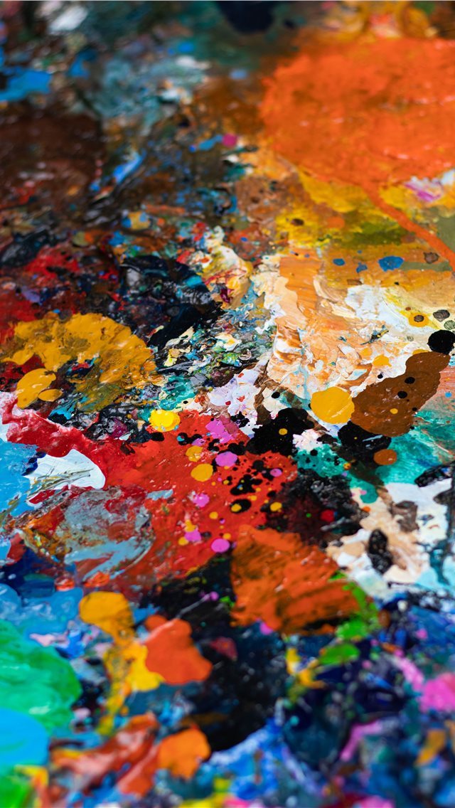 640x1136 blue white orange and red abstract painting - floor iPhone Wallpaper
