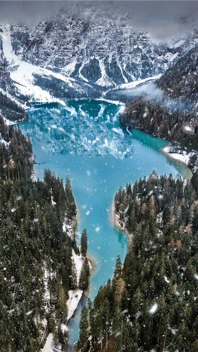 640x1136 aerial photo of snow covered mountain near body of... - mountain iPhone Wallpaper