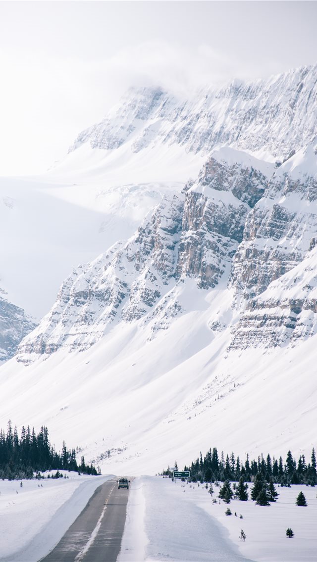 640x1136 white snow covered hills and road side - winter iPhone Wallpaper