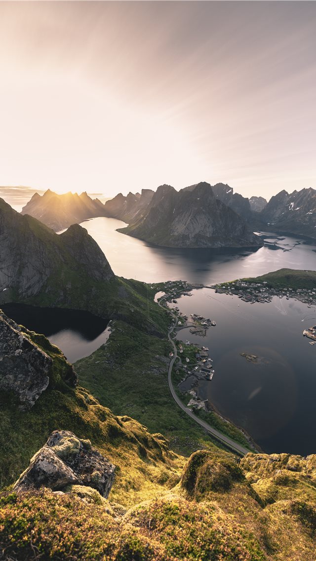 640x1136 aerial photo of mountains surrounded with body of ... - norway iPhone Wallpaper