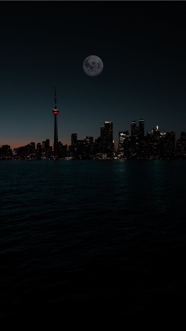 640x1136 city during night - moon iPhone Wallpaper
