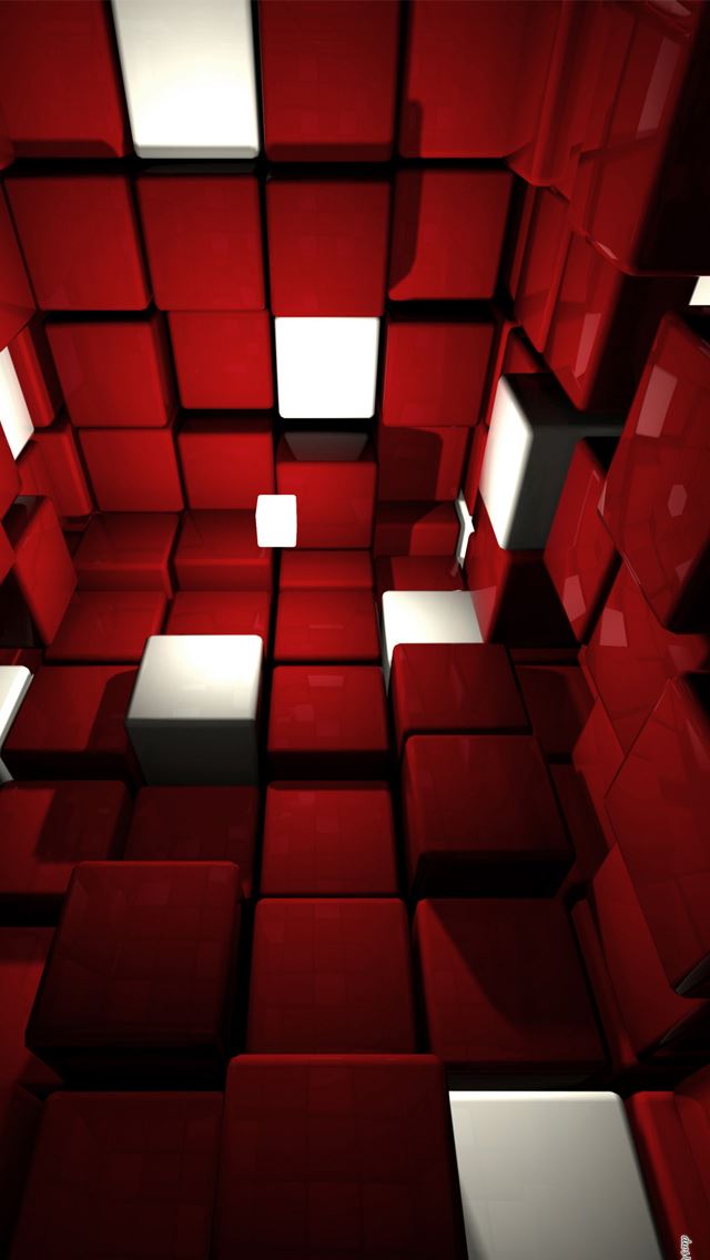 640x1136 Red and White Cube Room 3D - cube iPhone Wallpaper