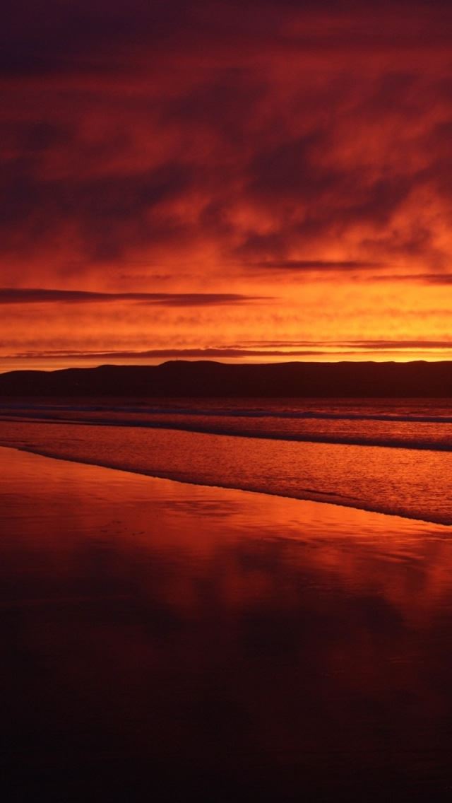 640x1136 Red Sunset Beach -  iPhone Wallpaper