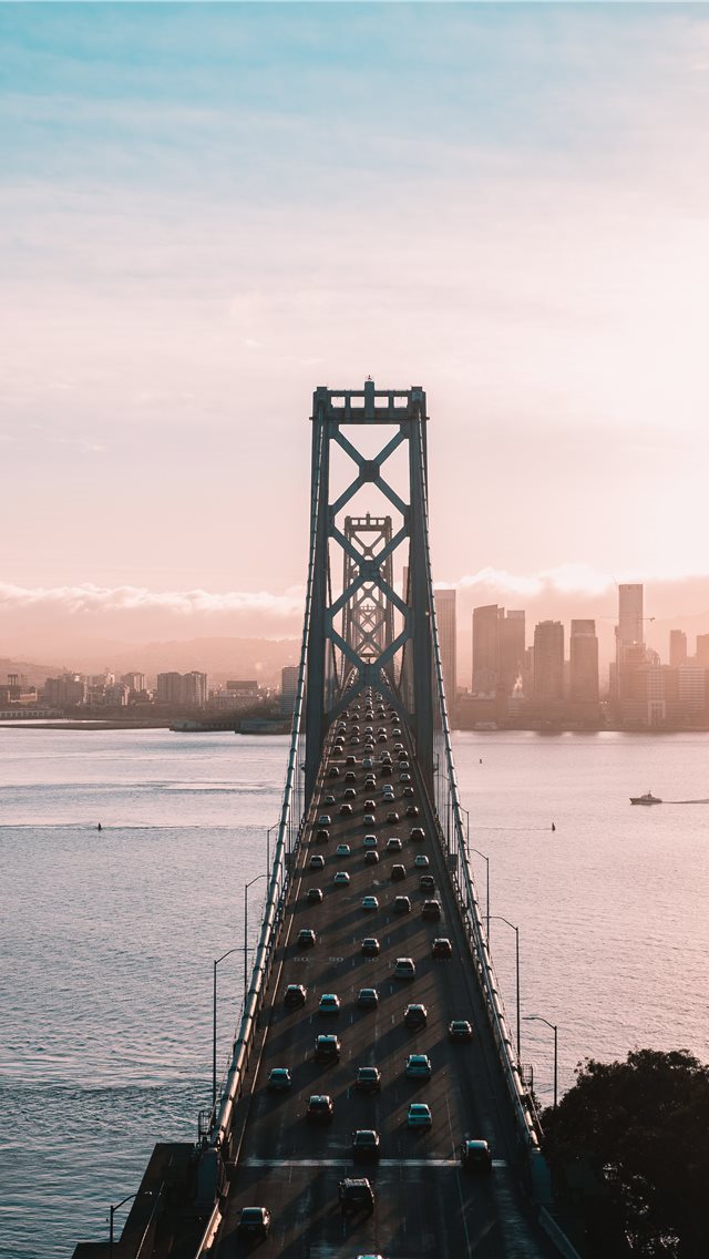 640x1136 aerial photo of vehicles traveling on bridge durin... - navy iPhone Wallpaper