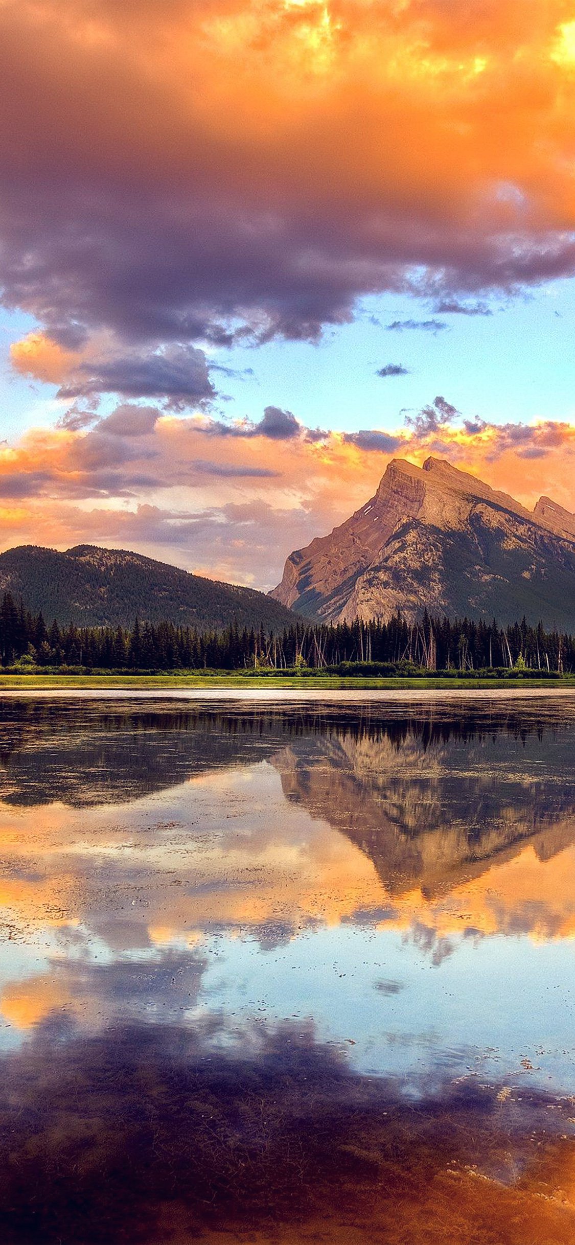 Mountain lake sunset iPhone wallpaper 